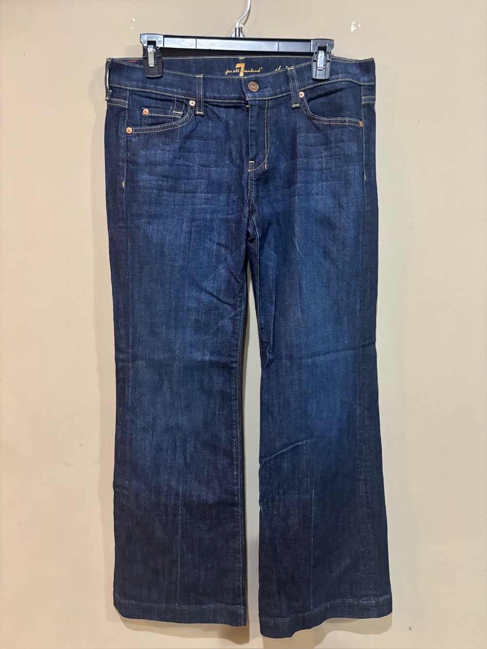 7 For All Mankind Dojo Jeans Womens 30 Blue Wide Leg Stretch Denim Embroidered